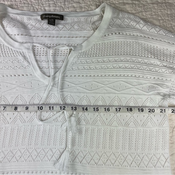 🔥Tommy Bahama White Sweater Open Knit Pullover V-neck Size L - Picture 9 of 11